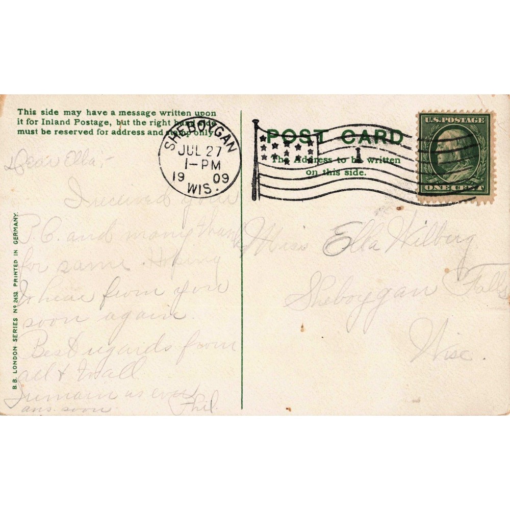 Vtg 1909 RPPC Postcard "No Crime To Kiss" Sheboygan WI Comic Divided Back - Picture 2 of 2